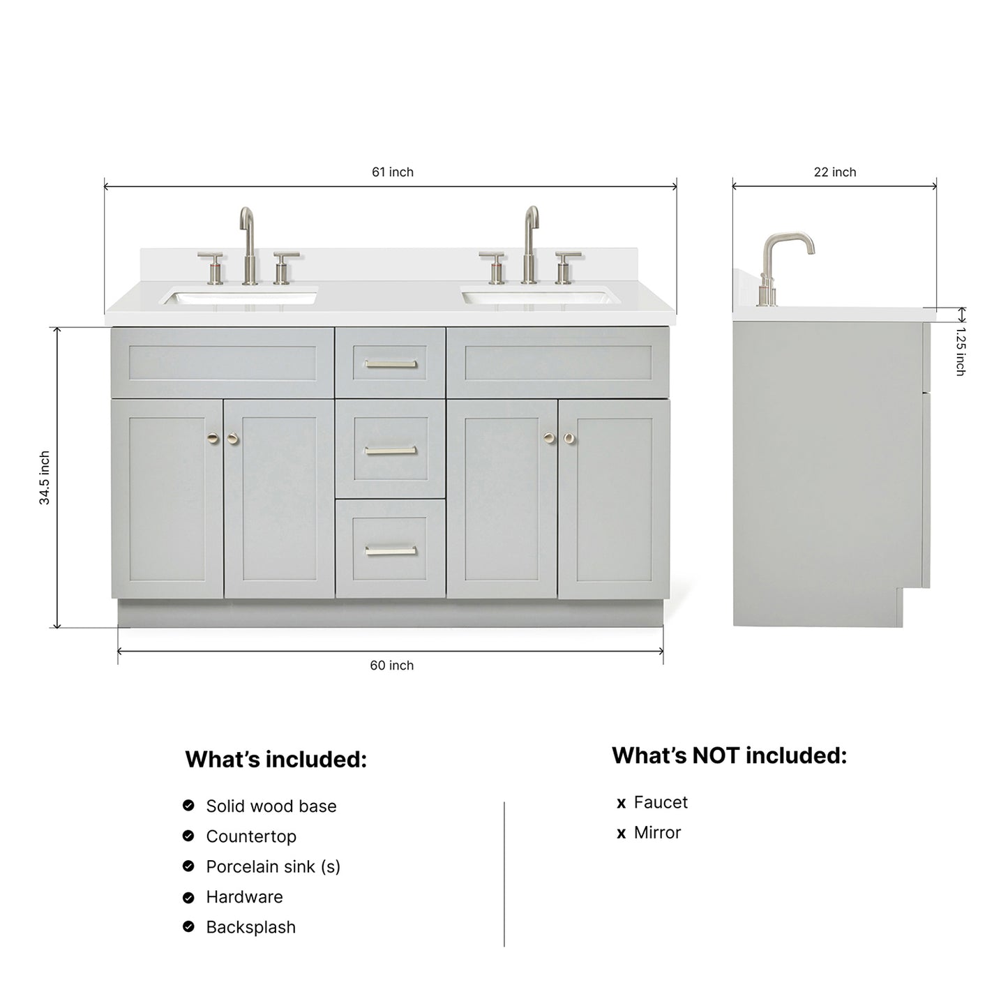 Bradford 60-Inch Grey bathroom vanity dimensions