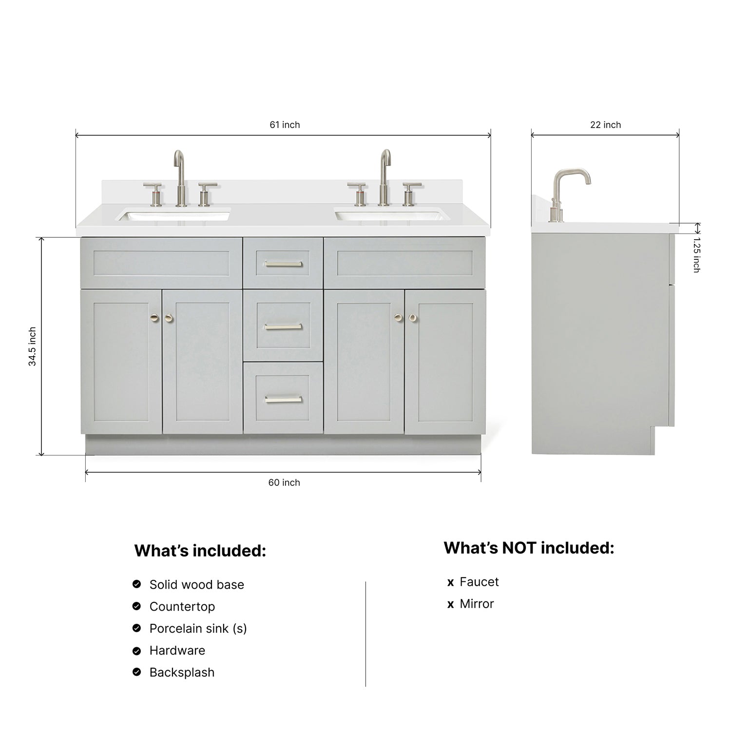 Bradford 60-Inch Grey bathroom vanity dimensions