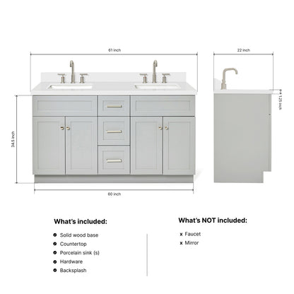 Bradford 60-Inch Grey bathroom vanity dimensions