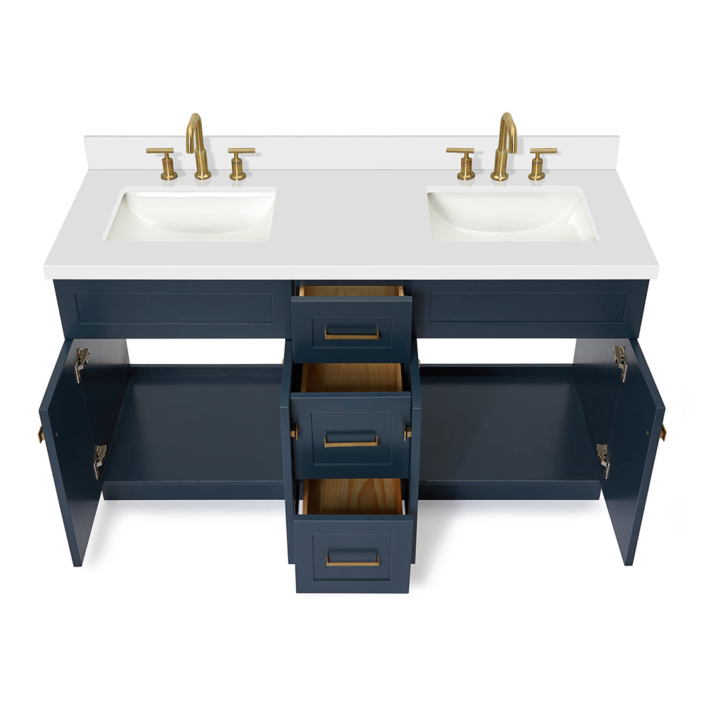 Bradford 60-Inch Midnight Blue bathroom vanity on white background – product photo 2