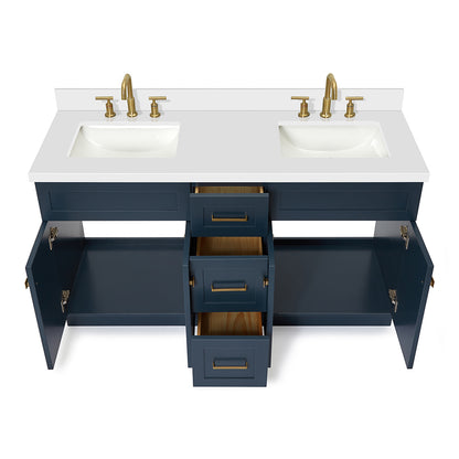 Bradford 60-Inch Midnight Blue bathroom vanity on white background – product photo 2