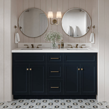 Bradford 60-Inch Midnight Blue bathroom vanity in styled bathroom setting