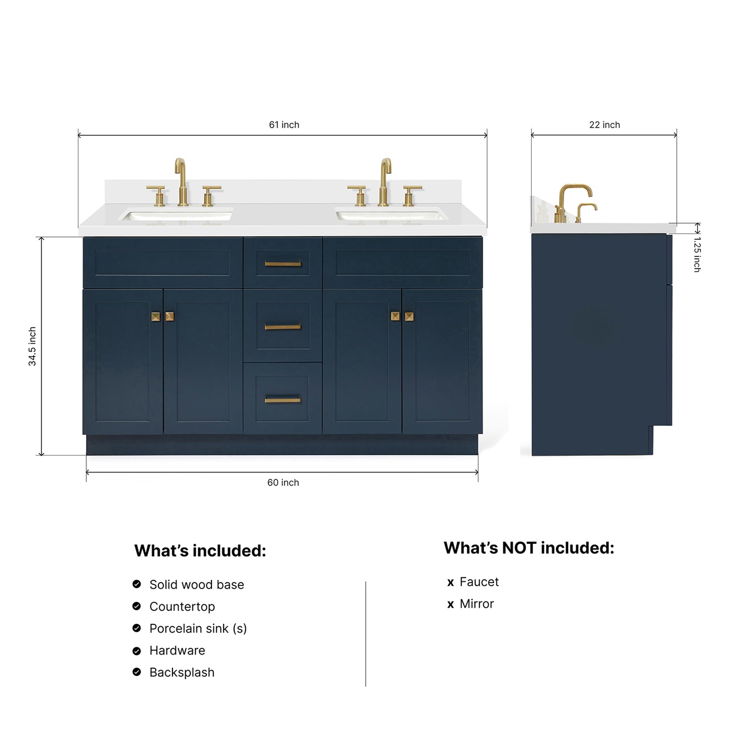 Bradford 60-Inch Midnight Blue bathroom vanity dimensions