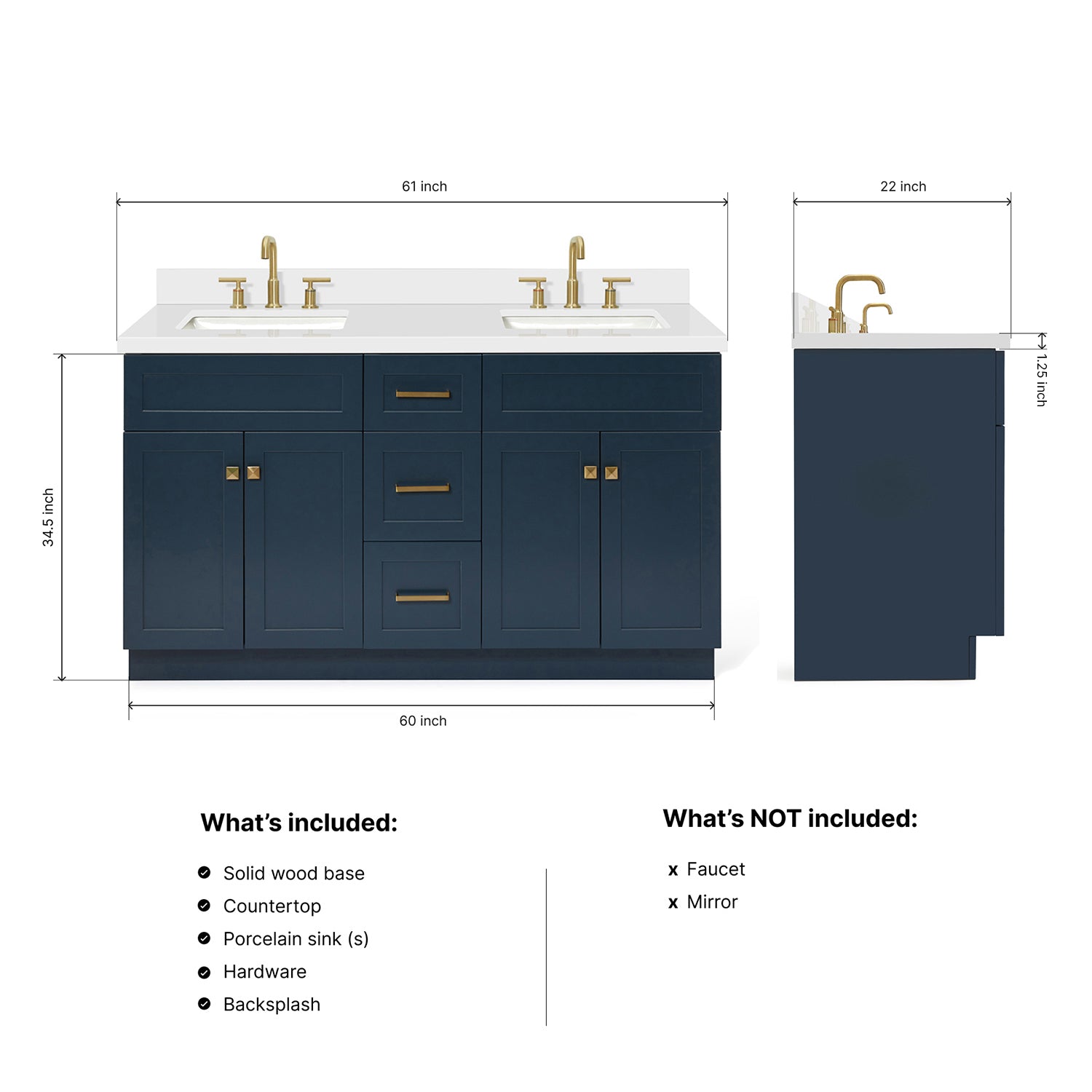 Bradford 60-Inch Midnight Blue bathroom vanity dimensions