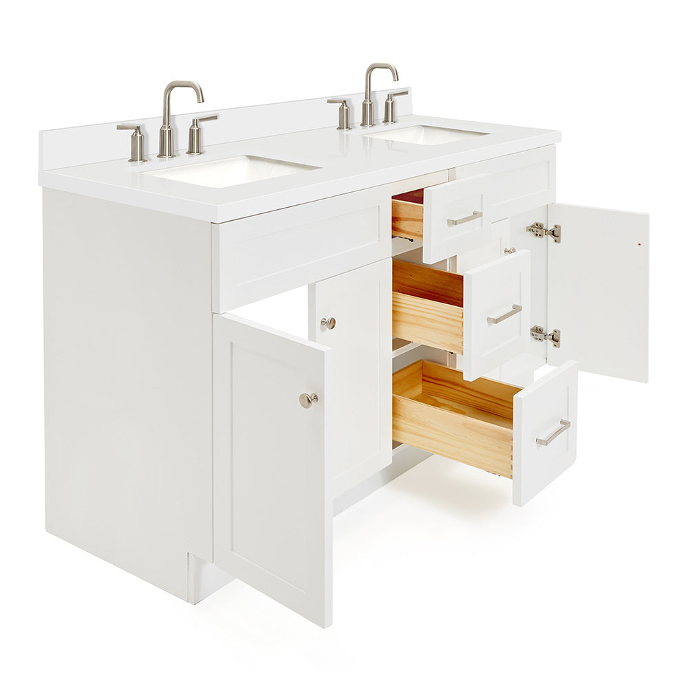 Bradford 60-Inch White bathroom vanity on white background – product photo 1