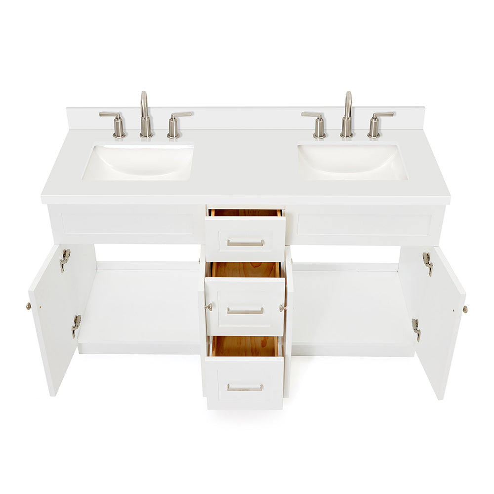 Bradford 60-Inch White bathroom vanity on white background – product photo 2