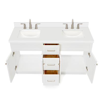 Bradford 60-Inch White bathroom vanity on white background – product photo 2