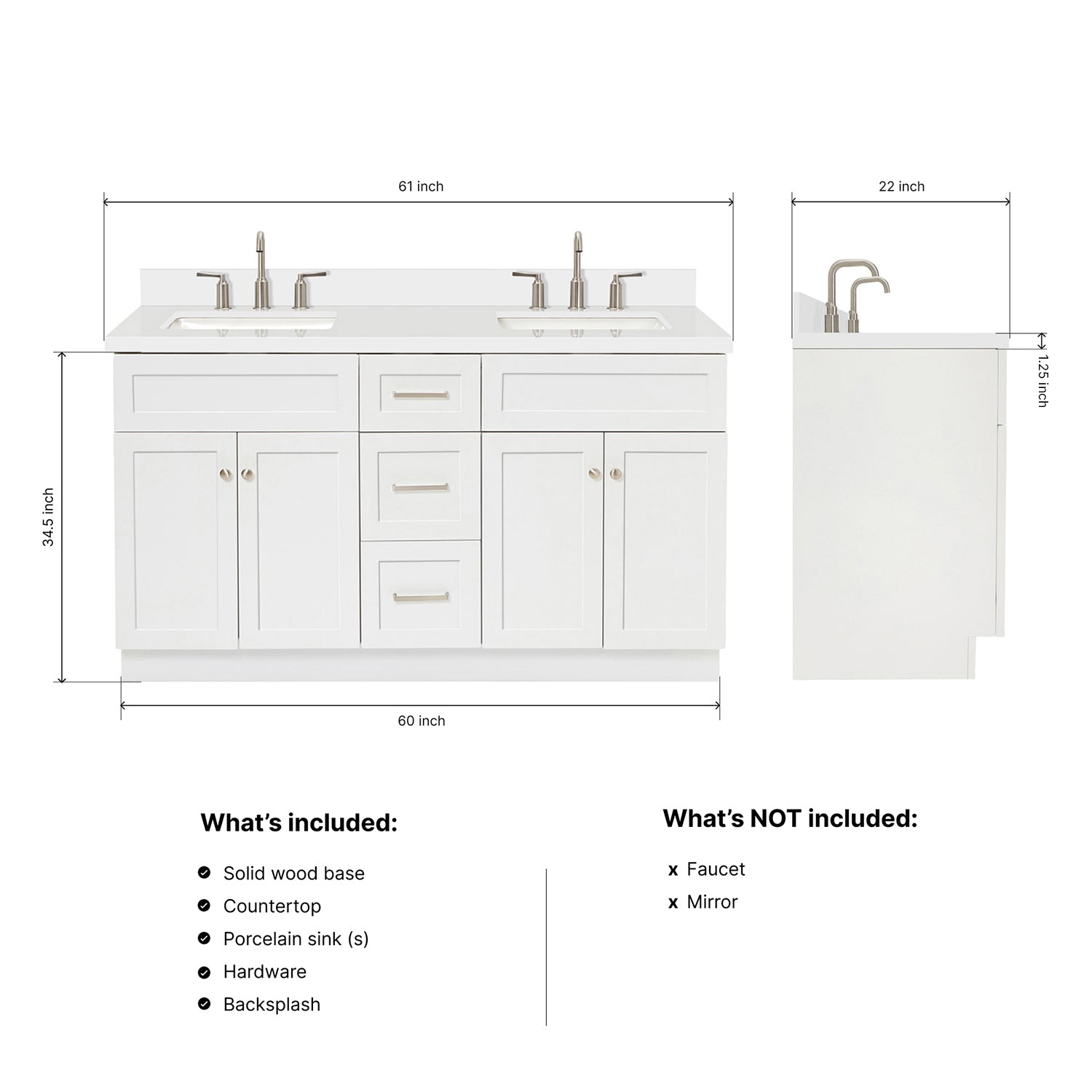 Bradford 60-Inch White bathroom vanity dimensions