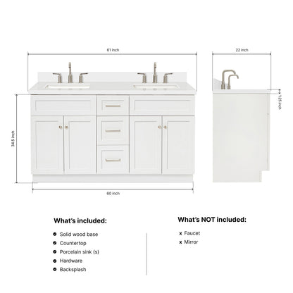 Bradford 60-Inch White bathroom vanity dimensions