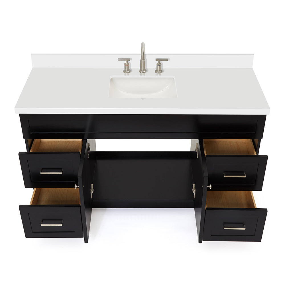 Bradford 60-Inch Black bathroom vanity on white background – product photo 2