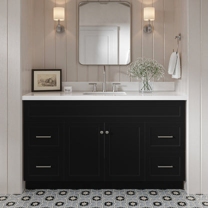 Bradford 60-Inch Black bathroom vanity in styled bathroom setting