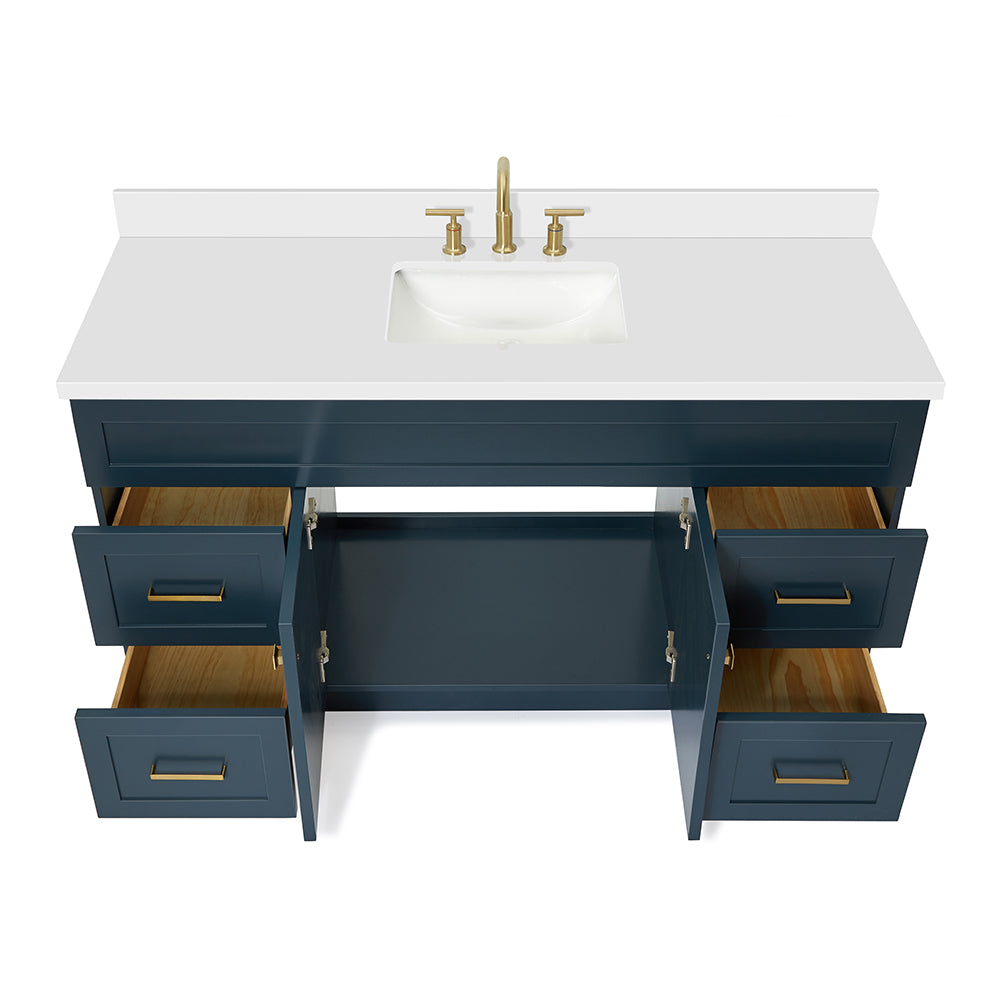 Bradford 60-Inch Midnight Blue bathroom vanity on white background – product photo 2