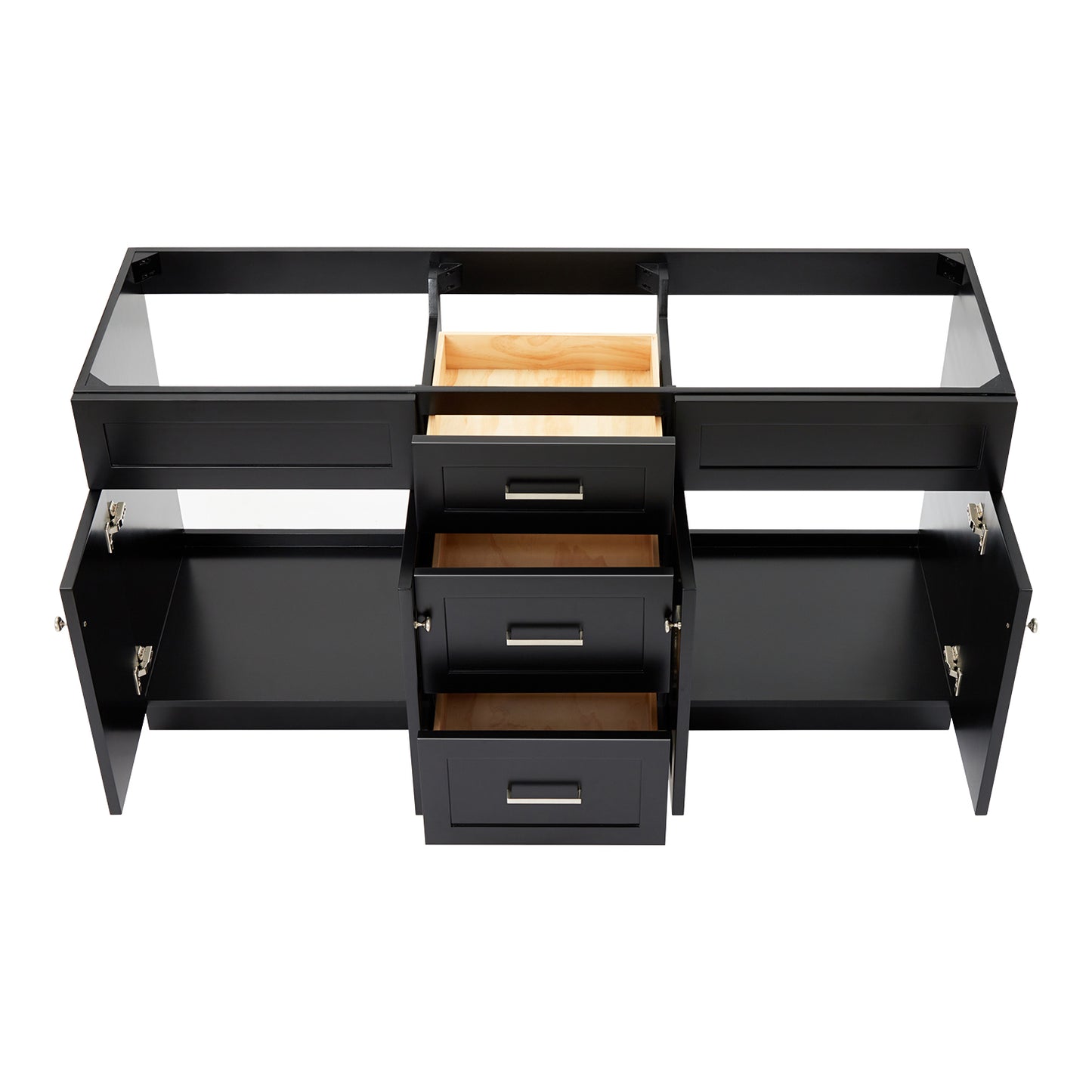 Bradford 66-inch Black base cabinet on white back ground front view open door