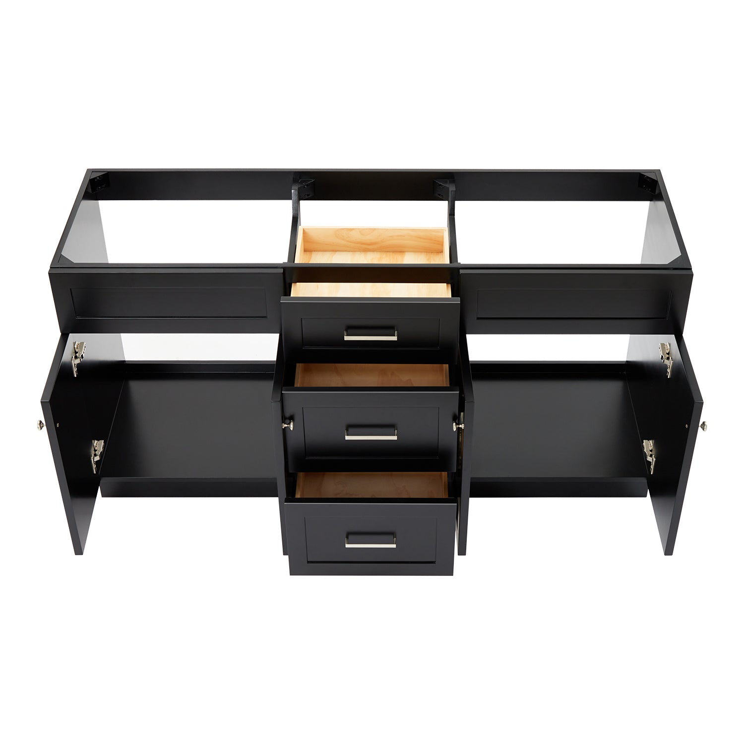 Bradford 66-inch Black base cabinet on white back ground front view open door