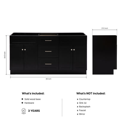 Bradford 66-inch Black base cabinet on dimensions