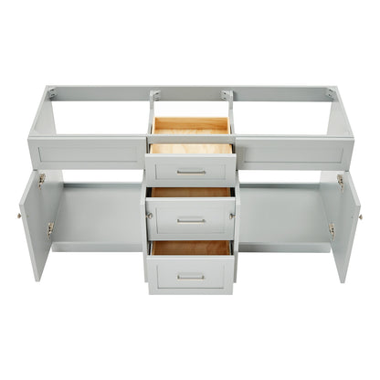 Bradford 66-inch Grey base cabinet on white back ground front view open door