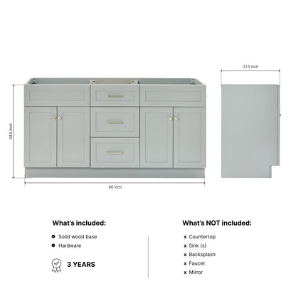 Bradford 66-inch Grey base cabinet on dimensions