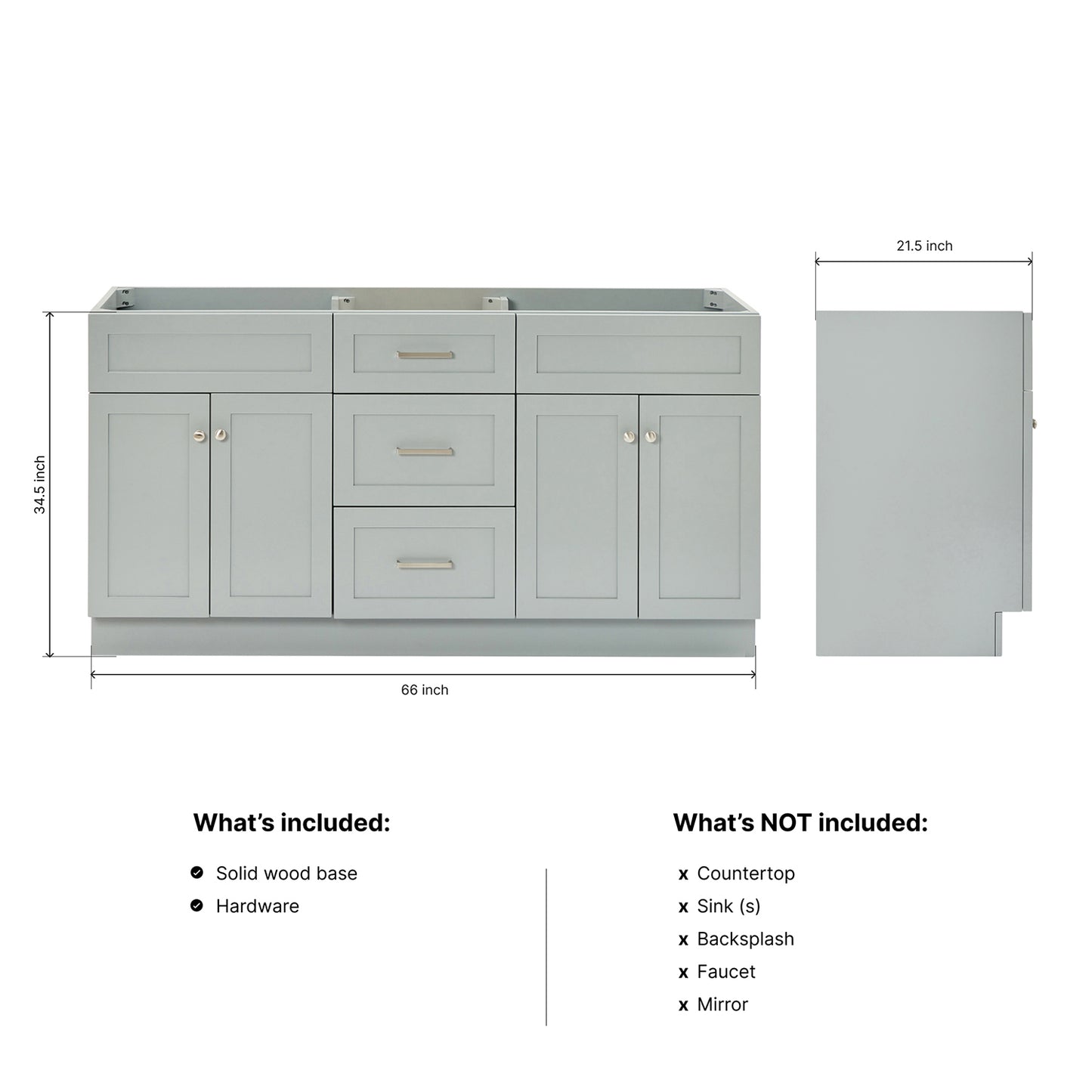 Bradford 66-inch Grey base cabinet on dimensions