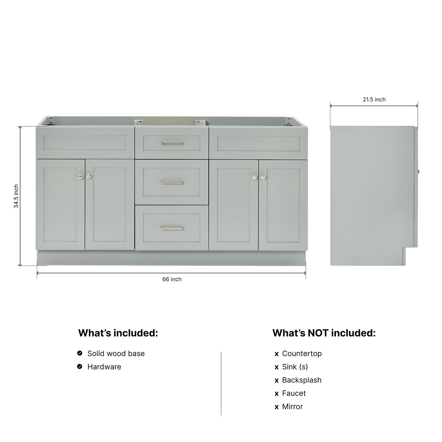 Bradford 66-inch Grey base cabinet on dimensions