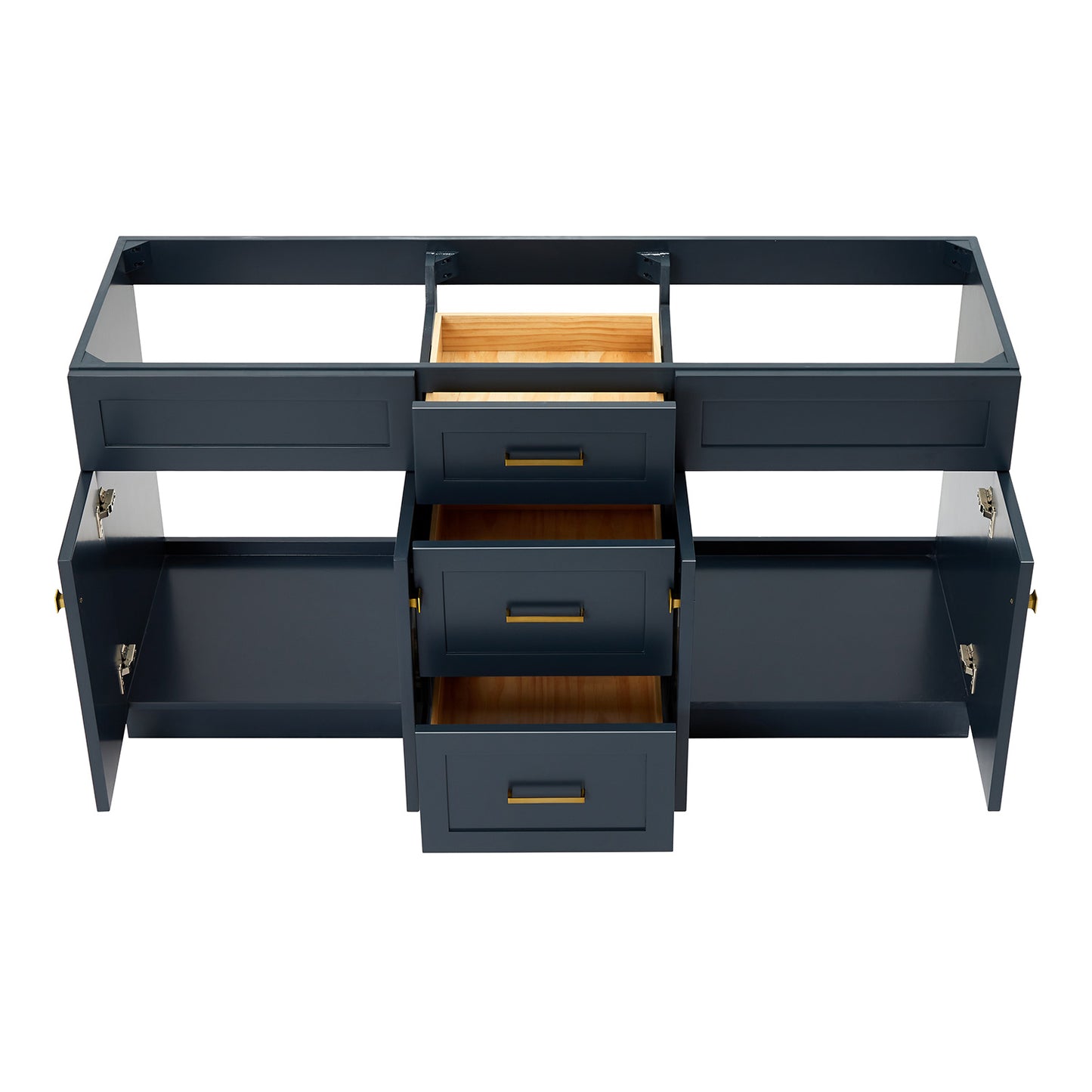 Bradford 66-inch Midnight Blue base cabinet on white back ground front view open door