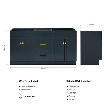 Bradford 66-inch Midnight Blue base cabinet on dimensions