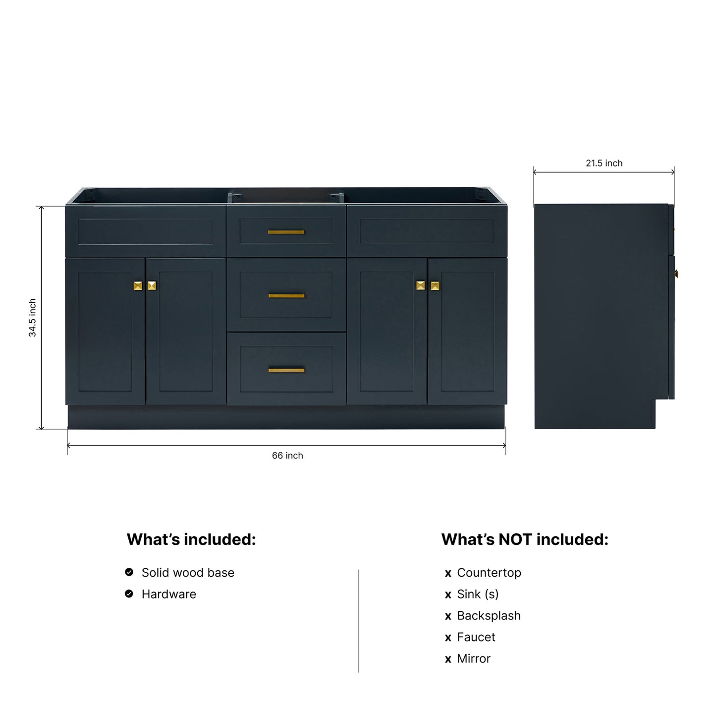Bradford 66-inch Midnight Blue base cabinet on dimensions