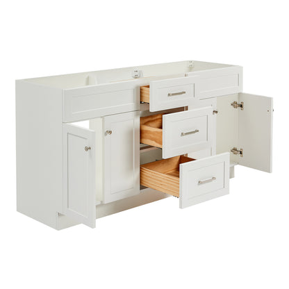 Bradford 66-inch White base cabinet on white back ground side view open door