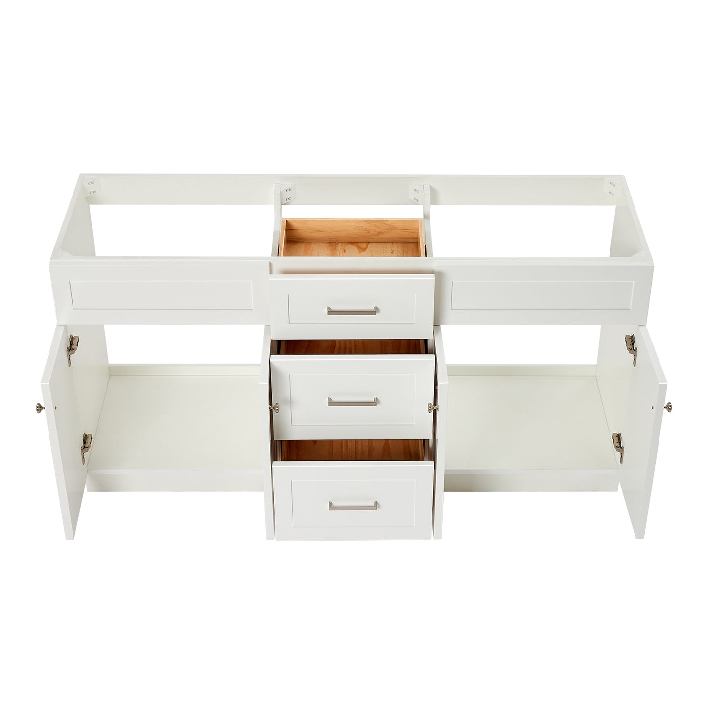 Bradford 66-inch White base cabinet on white back ground front view open door