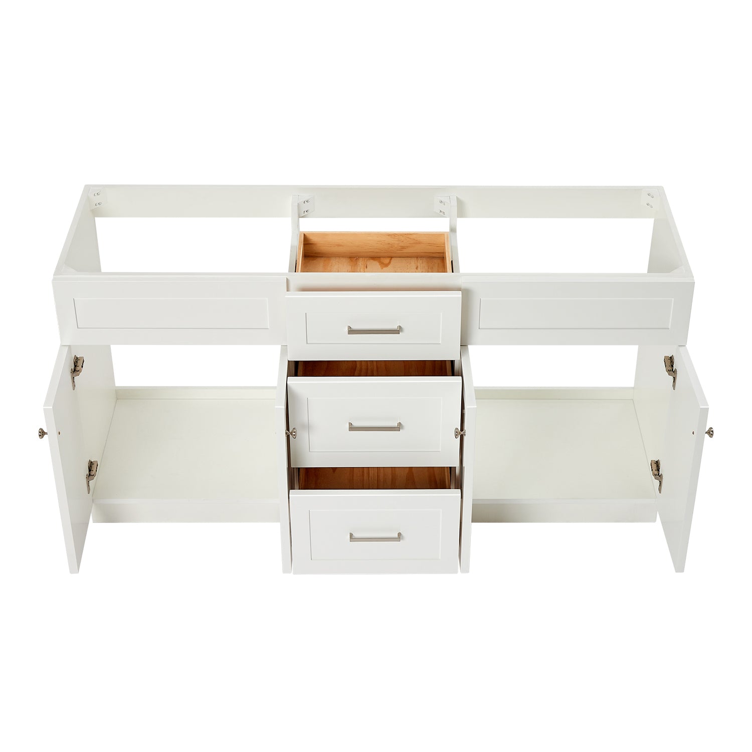 Bradford 66-inch White base cabinet on white back ground front view open door