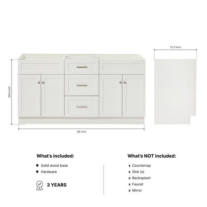 Bradford 66-inch White base cabinet on dimensions