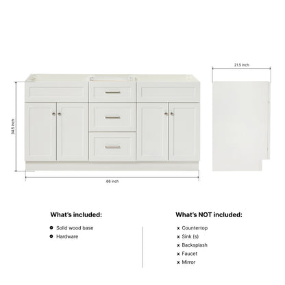 Bradford 66-inch White base cabinet on dimensions