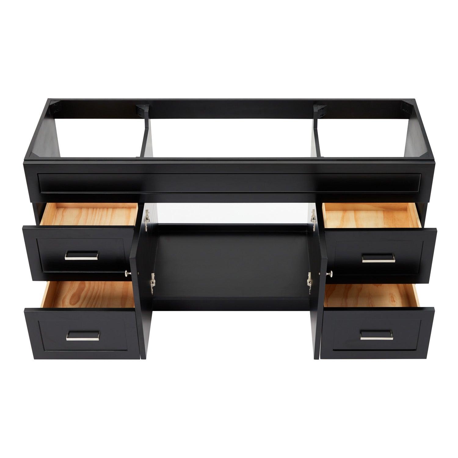Bradford 66-inch Black base cabinet on white back ground front view open door