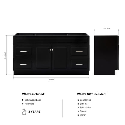 Bradford 66-inch Black base cabinet on dimensions