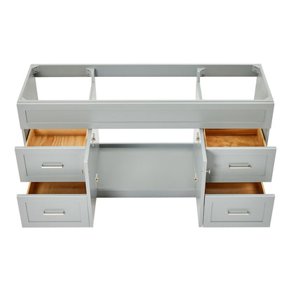 Bradford 66-inch Grey base cabinet on white back ground front view open door