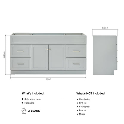 Bradford 66-inch Grey base cabinet on dimensions