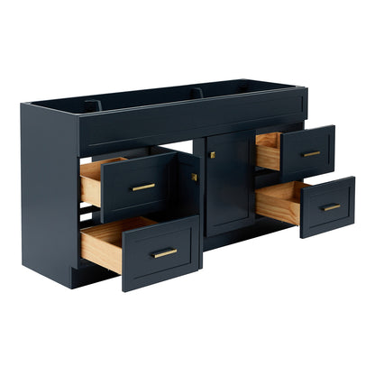 Bradford 66-inch Midnight Blue base cabinet on white back ground side view open door