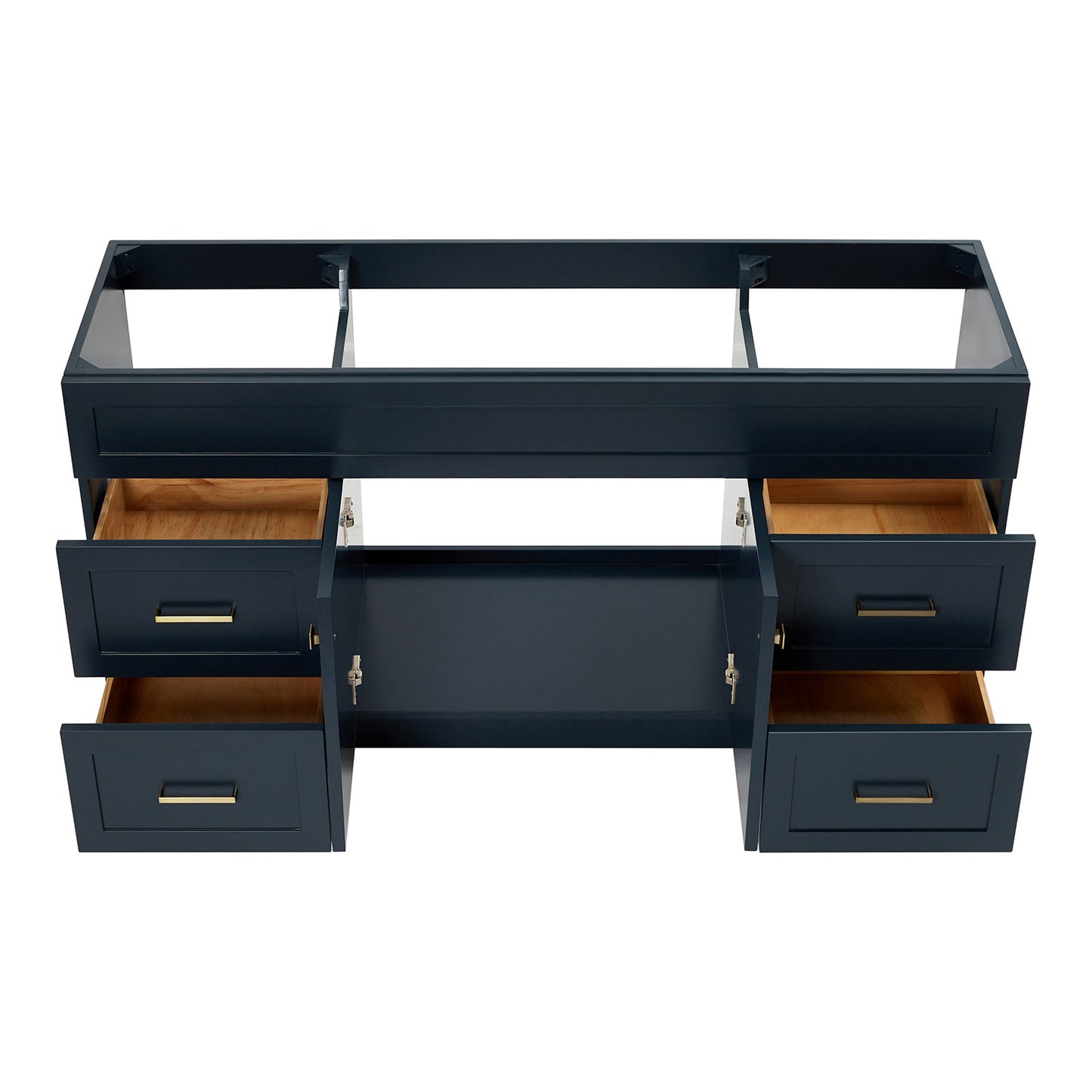 Bradford 66-inch Midnight Blue base cabinet on white back ground front view open door