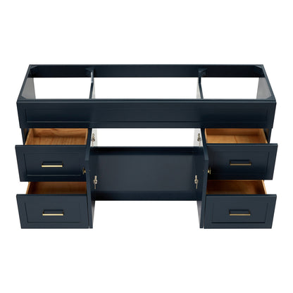 Bradford 66-inch Midnight Blue base cabinet on white back ground front view open door