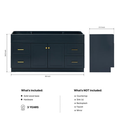 Bradford 66-inch Midnight Blue base cabinet on dimensions