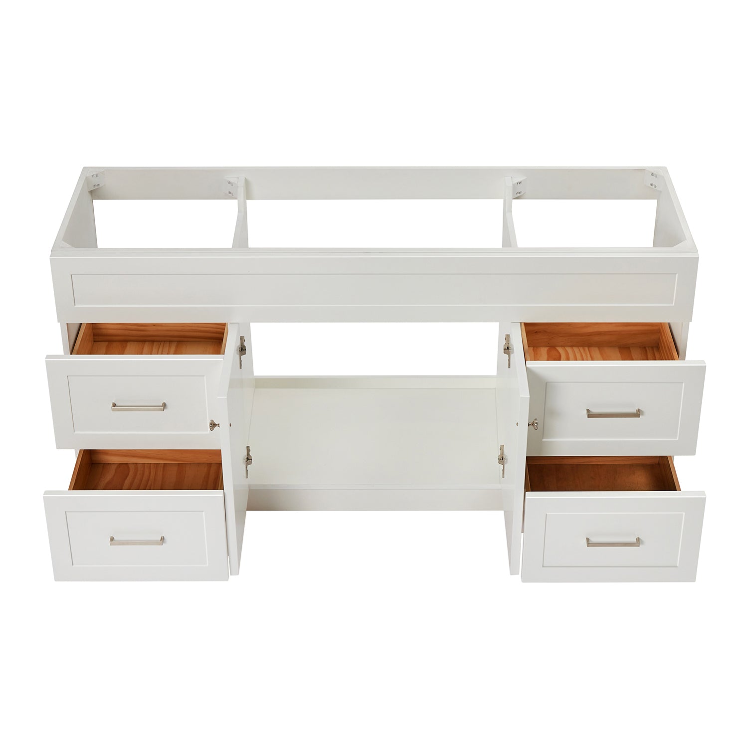 Bradford 66-inch White base cabinet on white back ground front view open door