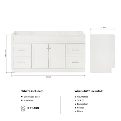 Bradford 66-inch White base cabinet on dimensions