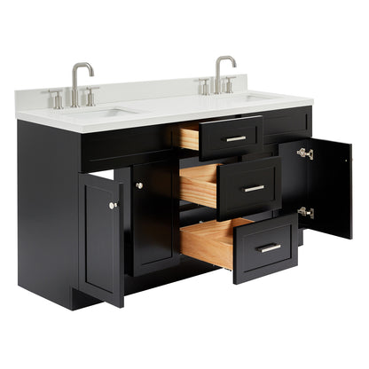Bradford 66-Inch Black bathroom vanity on white background – product photo 1