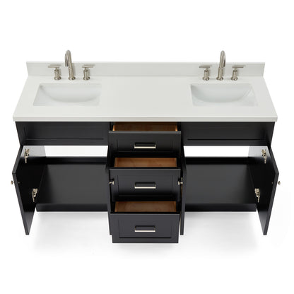 Bradford 66-Inch Black bathroom vanity on white background – product photo 2
