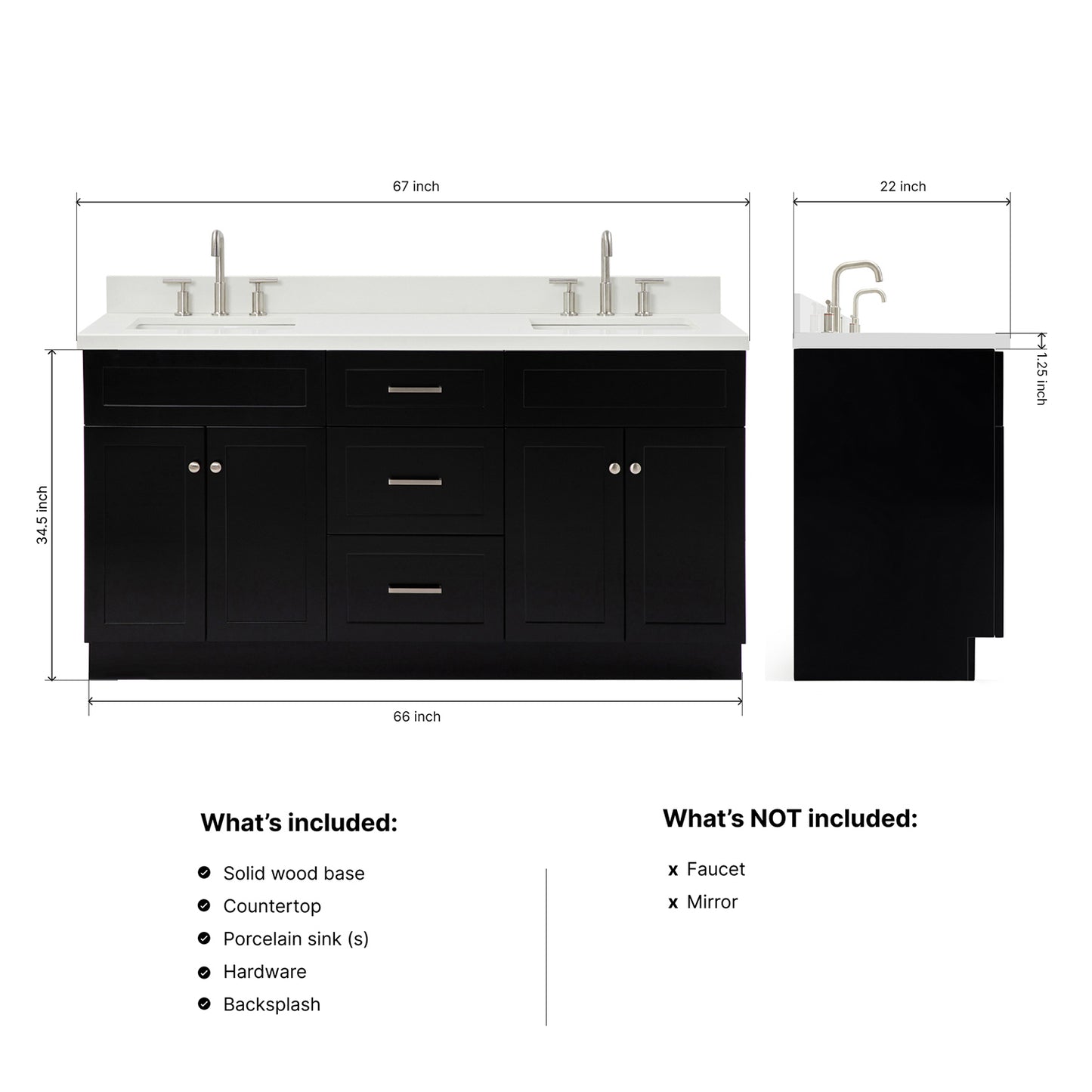 Bradford 66-Inch Black bathroom vanity dimensions