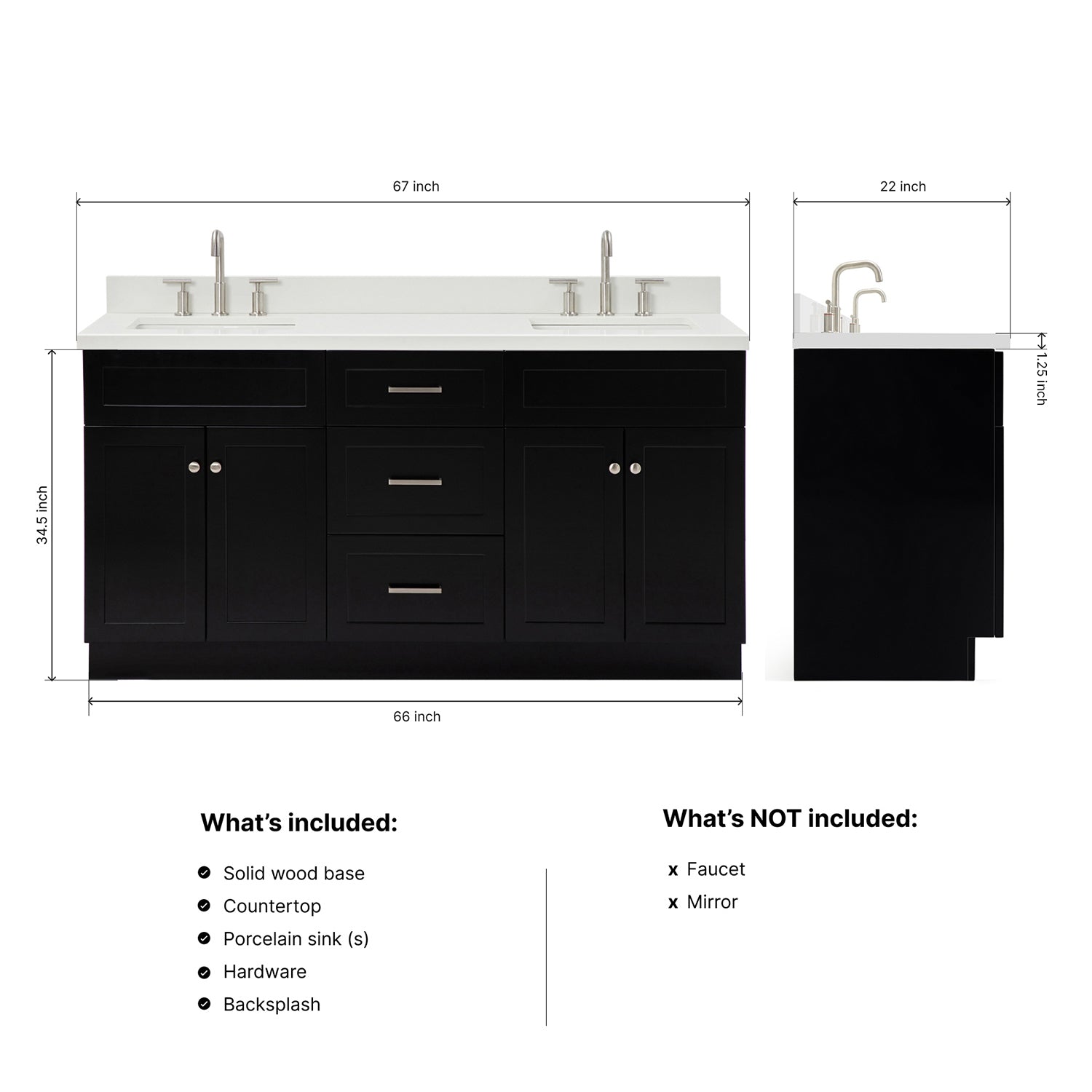 Bradford 66-Inch Black bathroom vanity dimensions