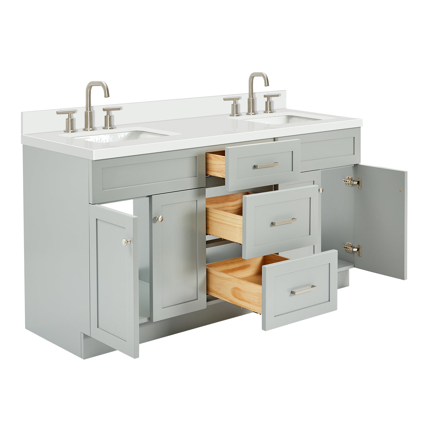 Bradford 66-Inch Grey bathroom vanity on white background – product photo 1