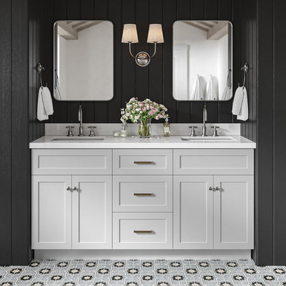 Bradford 66-Inch Grey bathroom vanity in styled bathroom setting