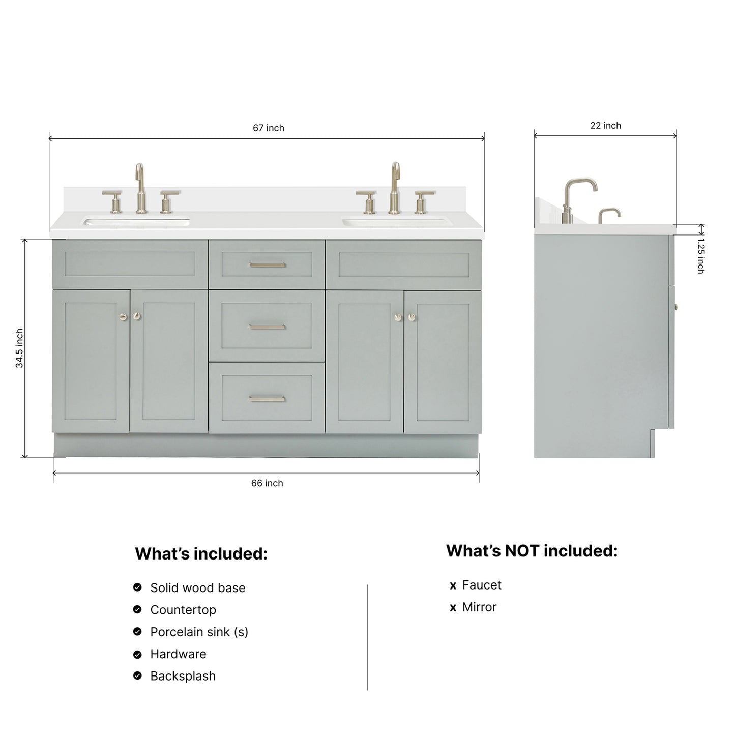 Bradford 66-Inch Grey bathroom vanity dimensions