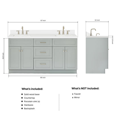 Bradford 66-Inch Grey bathroom vanity dimensions