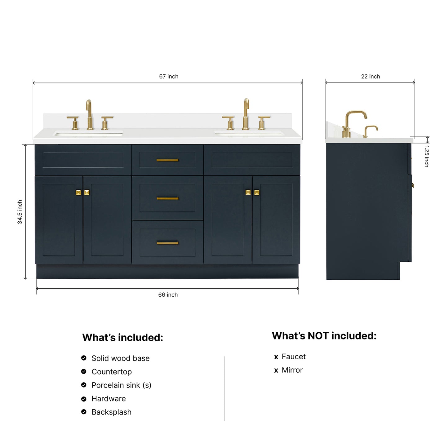 Bradford 66-Inch Midnight Blue bathroom vanity dimensions